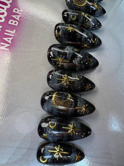 Celestial Night Sky Press-On Nails | Moon & Stars Galaxy Nail Set