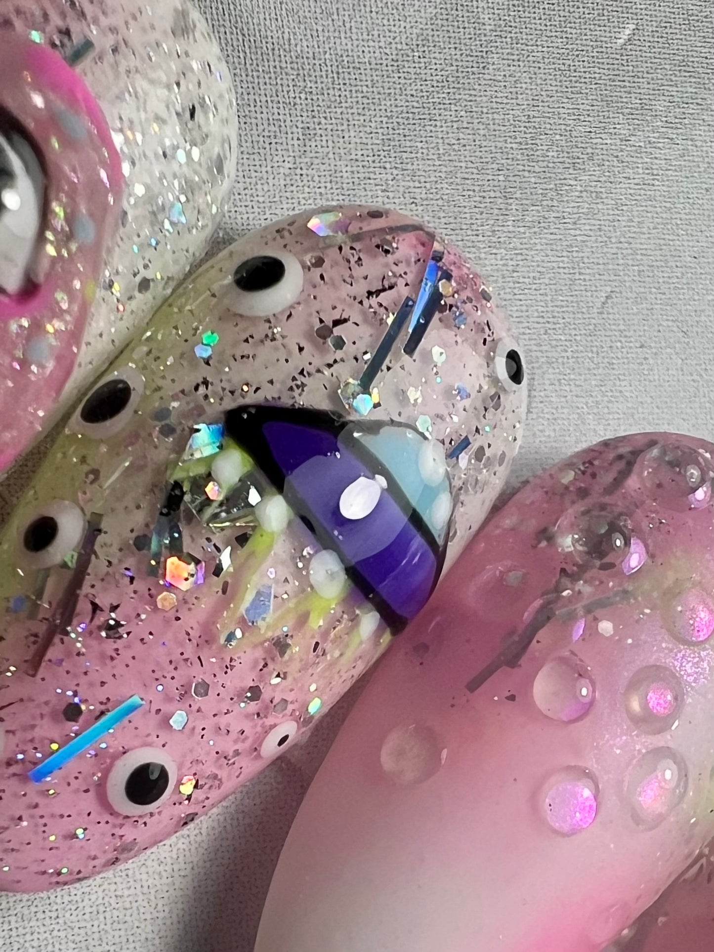 Trippy Psychedelic Neon Alien Press-On Nails | Pastel Goth UFO Eyes | Kawaii Rave Festival Nails