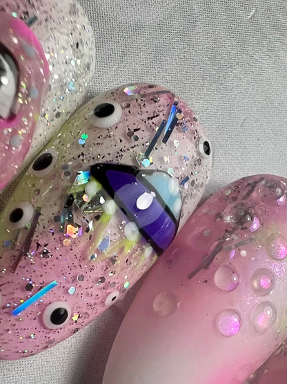 Trippy Psychedelic Neon Alien Press-On Nails | Pastel Goth UFO Eyes | Kawaii Rave Festival Nails