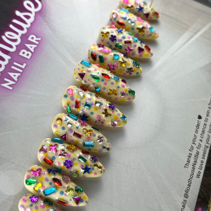 Funfetti Press On Nails | Colourful Junk Nails | Kawaii Nails | Handmade Alternative Nails | Cute False Nails UK