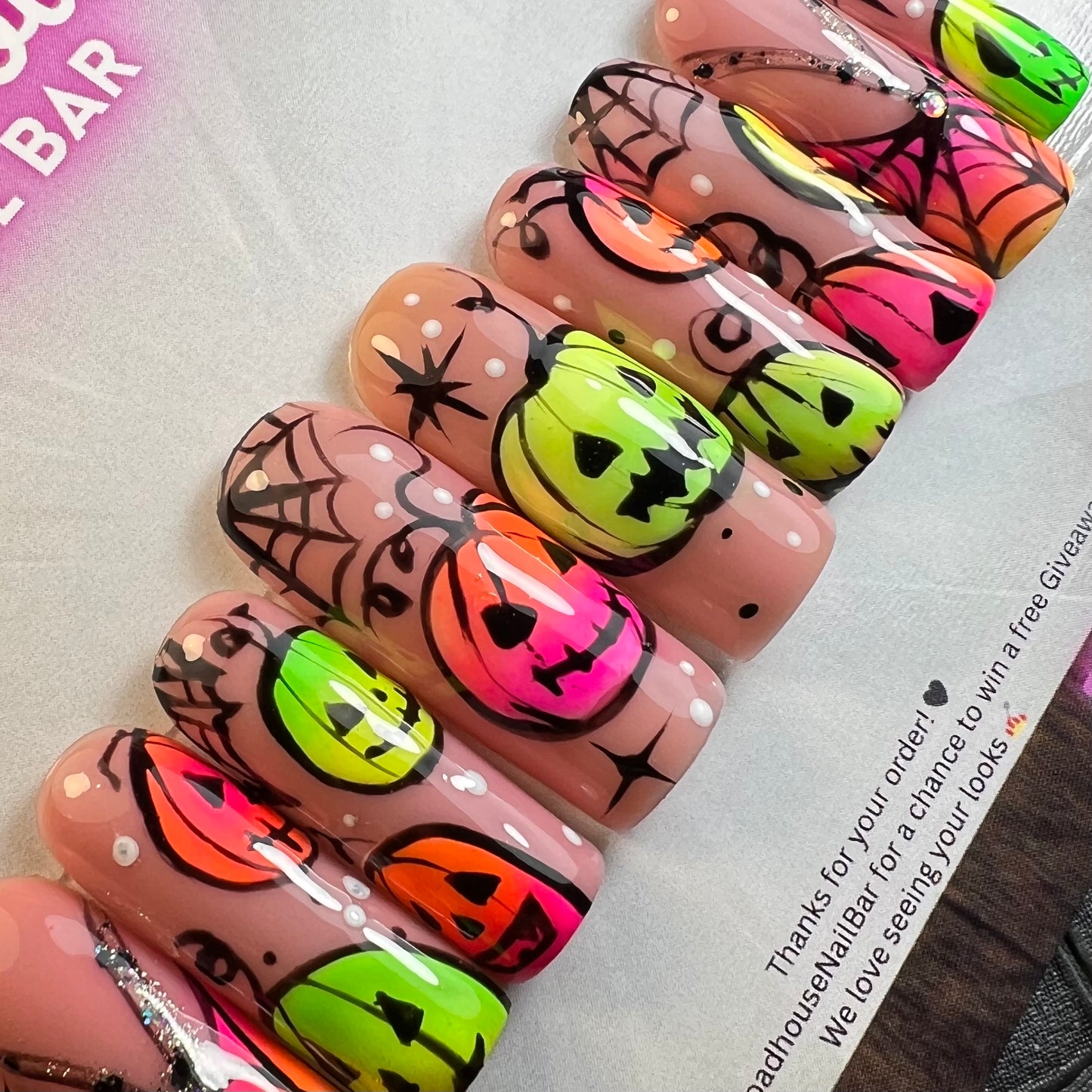 Neon Pumpkin Halloween Press-On Nails