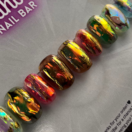 Stained Glass Jelly Press-On Nails | Aura Chrome Sea Glass Nails | Ethereal Luxury Press Ons | Handmade UK (10pcs)