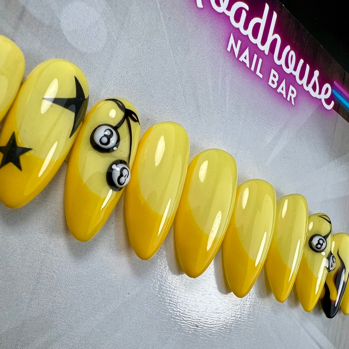 8 Ball Flame Press-On Nails | Yellow Retro Rockabilly Nails
