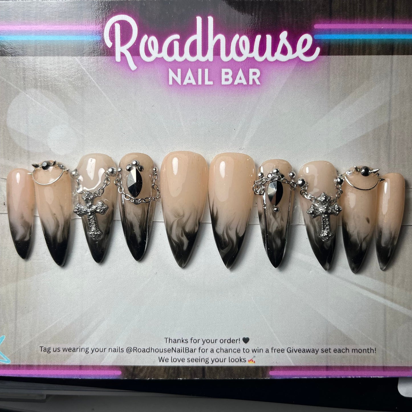 Gothic Bridal Press On Nails: White to Black Thermal Smoke Effect, Alternative Wedding