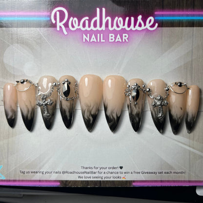 Gothic Bridal Press On Nails: White to Black Thermal Smoke Effect, Alternative Wedding