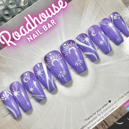 Midnight Magic Press-On Nails – Purple Gothic Moon & Star Set (10pcs)