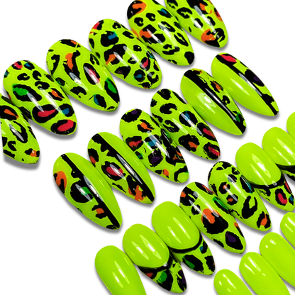 Neon Yellow Rainbow Leopard Press-On Nails – Festival Cheetah Vibes (24pcs)