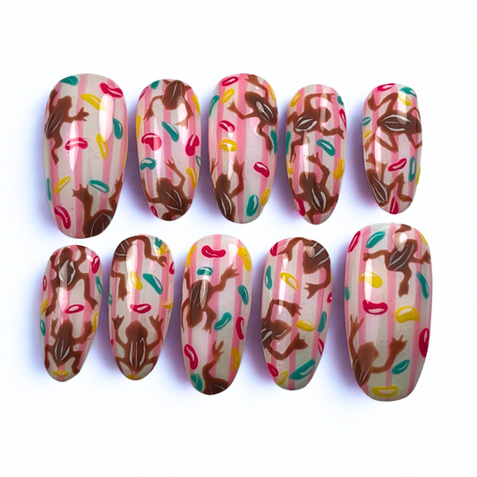Chocolate Frog & Jelly Bean Press-On Nails – Honey Sweetshop-Inspired Candy Art (10pc Custom Set)