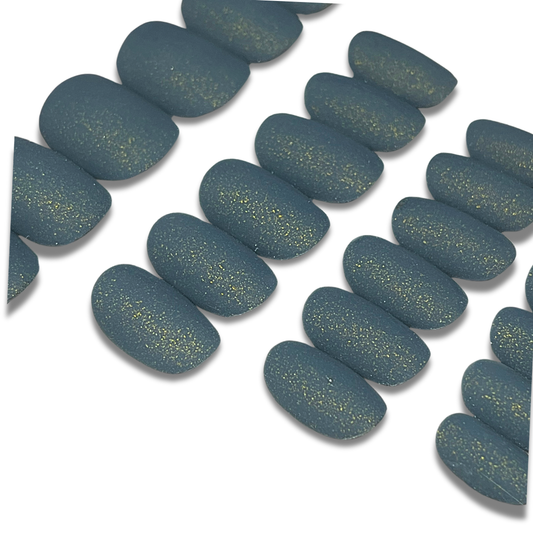 Stone Grey Matte Press-On Nails with Gold Flecks – Subtle Luxe Vibes (24pcs)