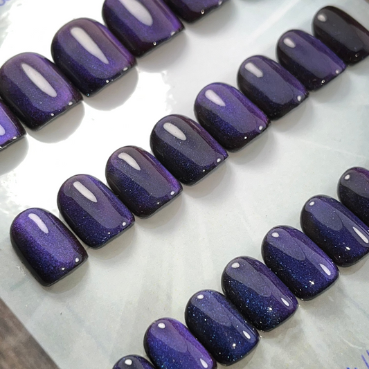 Blue-Purple Cat Eye Press-On Nails – Aurora Shimmer Shift (24pcs)