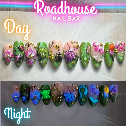Cottagecore Garden Press-On Nails | Fairy Garden 3D Nail Art