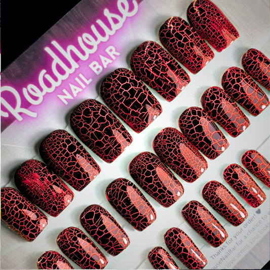 Green Crackle Effect Press-On Nails – Short Square Gothic Grunge Set (24pcs)