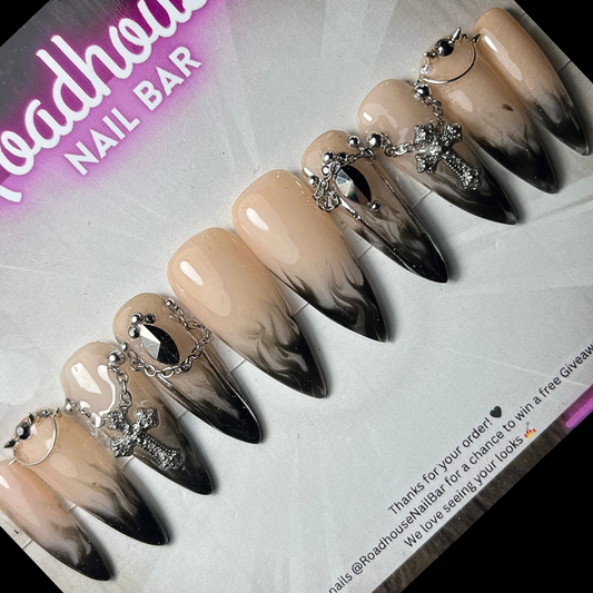 Gothic Bridal Press On Nails: White to Black Thermal Smoke Effect, Alternative Wedding