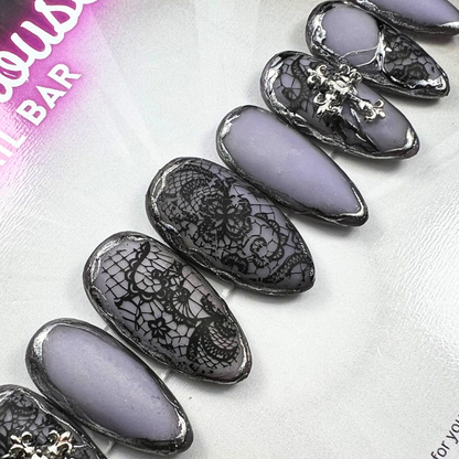Black Lace Press-On Nails | Gothic French Tip Alternative Nail Set