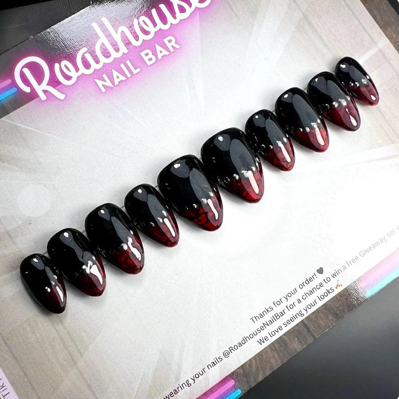 Vampire Hearts | Gothic French Tip Demask Press-On Nails | Roadhouse Nail Bar