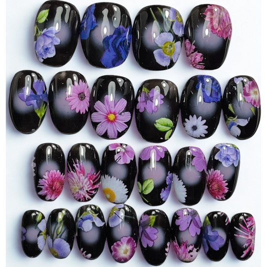 Gothic Floral Press-On Nails – Short Oval Cottagecore (24pcs)