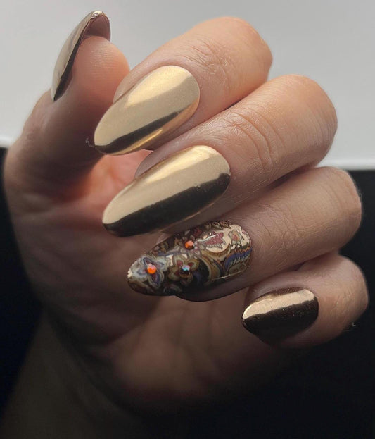 Moscow Mule Press On Nails | Copper and Paisley Fake Nails | Chrome Hand-made Glue On Nails | Metallic Full Coverage Nails  | Autumn Nails