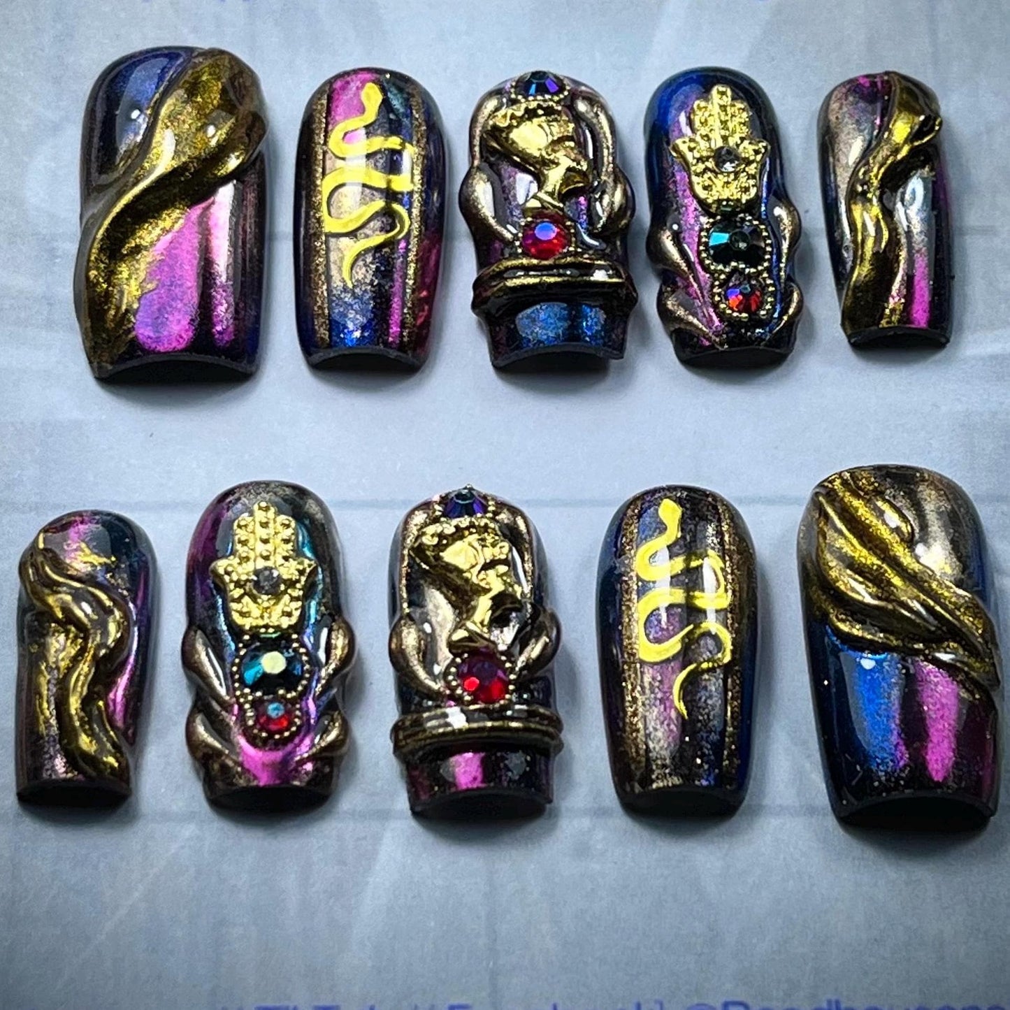 PURPLE and blue chameleon chrome Press On Nails | Egyptian queen luxury Nails | Full Coverage Instant Manicure | Salon Quality Nail Artist