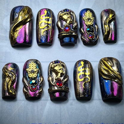 PURPLE and blue chameleon chrome Press On Nails | Egyptian queen luxury Nails | Full Coverage Instant Manicure | Salon Quality Nail Artist